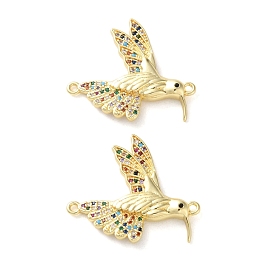 Rack Plating Brass Colorful Cubic Zirconia Bird Connector Charms, Long-Lasting Plated, Lead Free & Cadmium Free