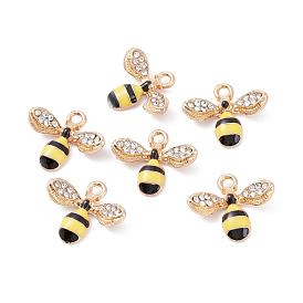 Alloy Enamel Pendants, with Rhinestone, Bees, Colorful, Crystal