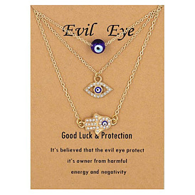 Blue Eye Gemstone Pendant Necklace with Demon Eye Glass Ball and Alloy Palm Design