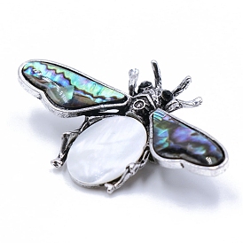 Shell Brooch, with Rhinestone, Insect