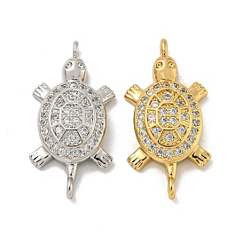 Brass Pave Clear Cubic Zirconia Sea Animal Connector Charms, Tortoise Links