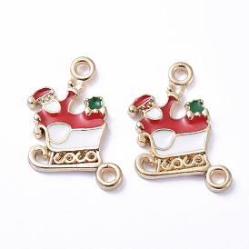Golden Plated Alloy Enamel Pendants, for Christmas, Santa Claus with With  Sleigh