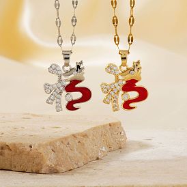Латунные подвески с прозрачными кубическими цирконами, красным драконом и китайским иероглифом зодиака Фу, с эмалью
