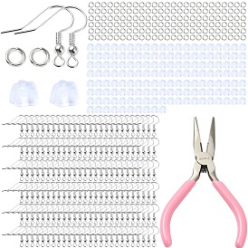 Kits de recherche de bijoux de boucles d'oreilles pendantes à faire soi-même, inclure 45# pinces à bijoux en acier au carbone, une pince à bec effilé, Crochets d'oreille en laiton, anneaux ouverts et écrous d'oreille en plastique