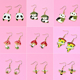 Cute Panda, Bee, Mushroom Earrings - Fashionable and Unique Ear Accessories.