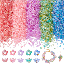 1000pcs 4capuchons de perles en acrylique transparent de couleurs, fleur, avec de la poudre de paillettes