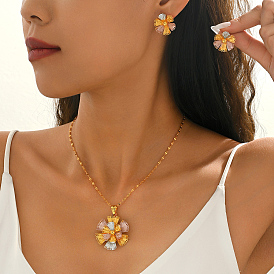 Комплекты из винтажных латунных серег-гвоздиков и ожерелий с подвесками в виде цветов для женщин