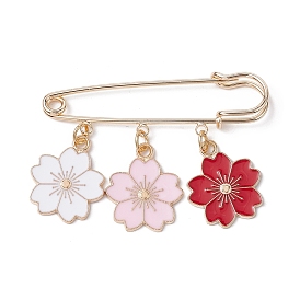 Sakura Alloy Enamel Pendant Brooches, Brass Kilt Pins for Women