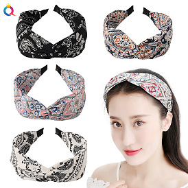 Bohemian Wide Crossed Black and White Headband for Women, Facial Hair Accessory
