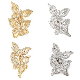 Brass Micro Pave Clear Cubic Zirconia Fold Over Clasps, Butterfly