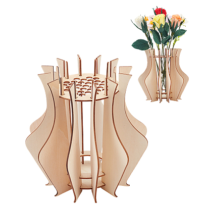 Wooden Puzzle Flower Vase Figurines, for Home Office Desktop Decoration