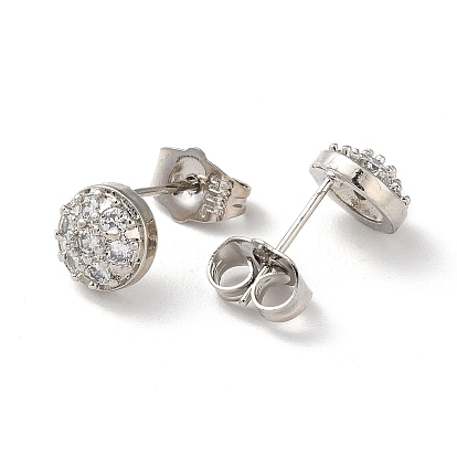 Brass Rhinestone Stud Earrings, Flat Round