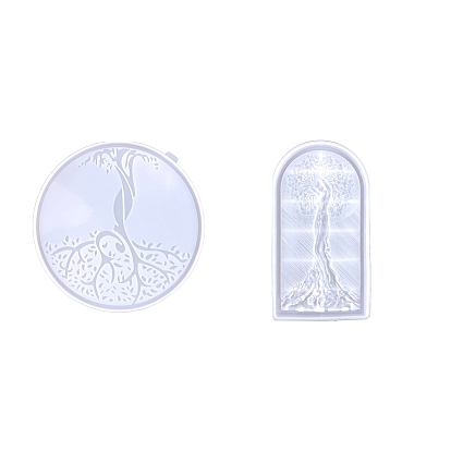 Flat Round/Arch with Tree of Life Display Decoration DIY Silicone Molds, Resin Casting Molds, For UV Resin, Epoxy Resin Craft Making