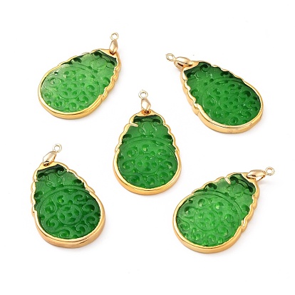 Natural Jade Pendants, with Golden Tone Brass Findings, Long-Lasting Plated, Teardrop