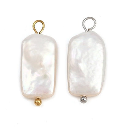 Подвески из натурального пресноводного жемчуга Кеши, прямоугольник амулеты, с 304 петлями из нержавеющей стали, белые