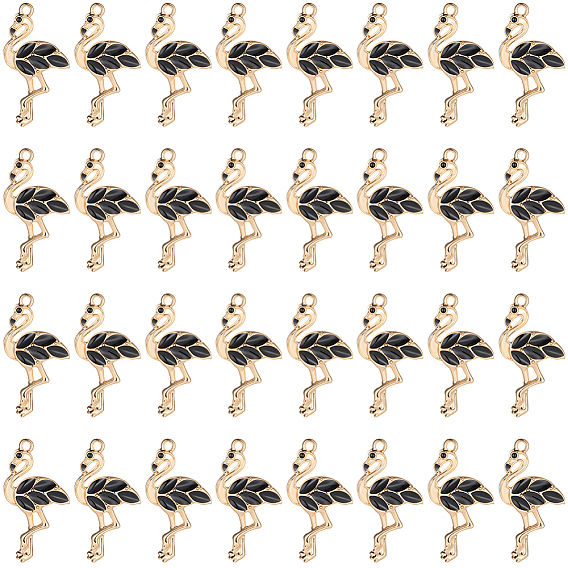 100Pcs Alloy Enamel Pendants, Cadmium Free & Lead Free, Light Gold, Flamingo Shape