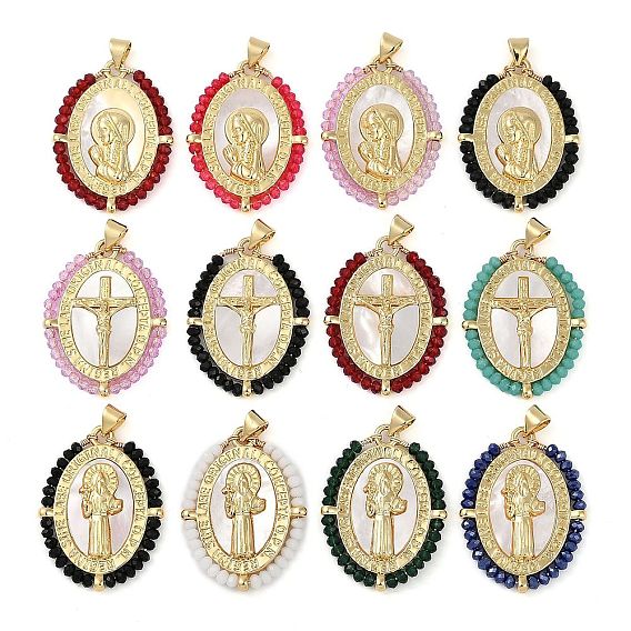 Стойка покрытие латунь паве ракушка религия подвески, овальные подвески со стеклом, реальный 18 k позолоченный, долговечный, без свинца и без кадмия