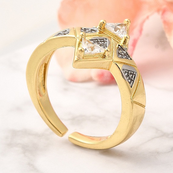 Латунные кольца из манжеты с прозрачным цирконием, треугольные кольца для женщин