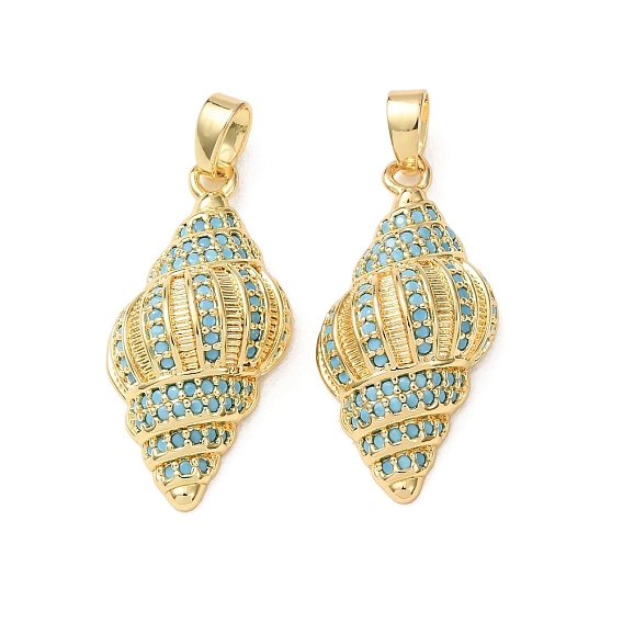 Brass Micro Pave Cubic Zirconia Pendants, Conch Charms