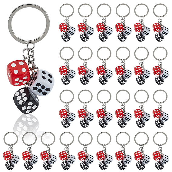 30шт. брелки из смолы, с железными кольцами, игральная кость, платина