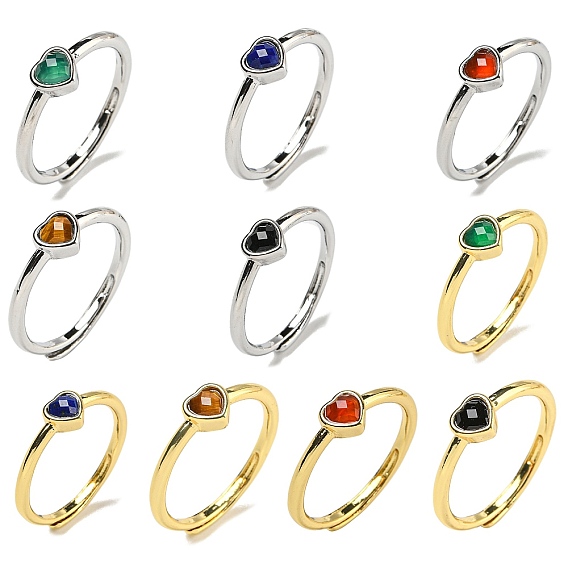 Регулируемые кольца с натуральным драгоценным камнем в форме сердца, латунное кольцо для женщин, долговечный, без свинца и без кадмия