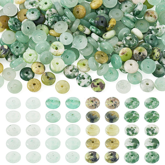 180Pcs 4 Styles Natural Mixed Gemstone Beads, Disc, Heishi Beads