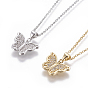 304 Stainless Steel Pendant Necklaces, with Brass Cubic Zirconia Pendants, Butterfly