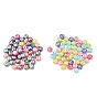 Plating Opaque Acrylic Beads, Iridescent, Flat Round with Letter
