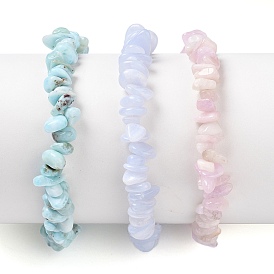 Chips Natural Gemstone Beaded Stretch Bracelets Sets, Stackable Bracelets