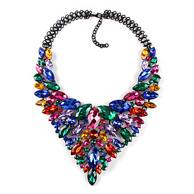 Retro Multi-color Short Water Drill Necklace for Women's Sweater Decoration