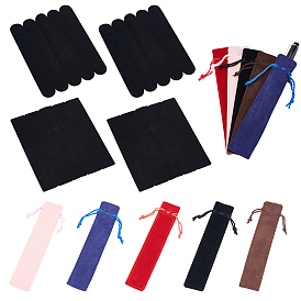 PandaHall Elite 40Pcs Rectangle & Oval Velvet Pen Drawstring Bag, with Polyester Cord, for School Office Packaging Storage Supplies