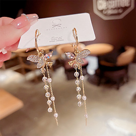 925 Silver Butterfly Tassel Earrings - Exaggerated Crystal Ear Drops, Fashionable Ear Jewelry.