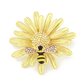 Alloy Crystal Rhinestone Flower with Bees Brooch, Insect Enamel Pins