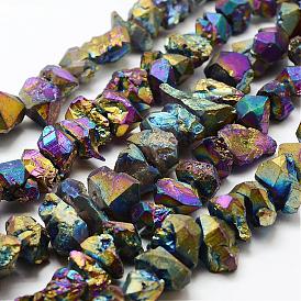 Electroplate Natural Quartz Crystal Beads Strands, Nuggets