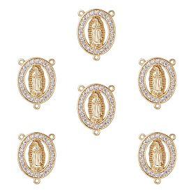 6 шт. латунь микро паве кубический цирконий люстра компоненты звенья, 3 Разъемы петли, центральная часть четок, долговечный, без кадмия и без свинца, овал с дамой Гваделупской