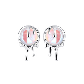 Unique Irregular Gradient Lava Earrings with Moonstone Synthetic - Fashionable Ear Jewelry
