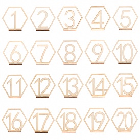 Wood Table Numbers Cards, for Wedding, Restaurant, Birthday Party Decorations, Hexagon with Number 1~20