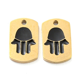 304 Stainless Steel Charms, with Enamel, Real 14K Gold Plated, Rectangle with Hamsa Hand Charm