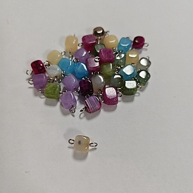 32pcs 8 couleurs breloques connecteurs en dolomite naturelle et veines de dragon agate et cube d'agate, avec 304 boucles doubles en acier inoxydable, teints et chauffée, couleur mixte