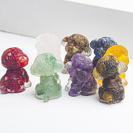 Resin Teddy Dog Display Decoration, with Natural Gemstone Chips inside Statues for Home Office Decorations
