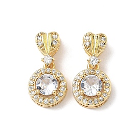 Латунный паве прозрачный кубический цирконий плоский круглый с подвесками в форме сердца, без кадмия и без свинца, долговечный, стойки покрытие