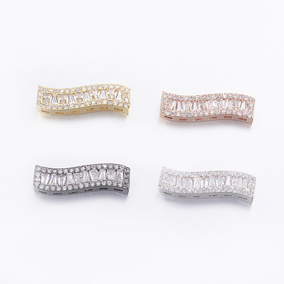 Brass Micro Pave Cubic Zirconia Pendants, Multi-strand Links, Long-Lasting Plated, Wave