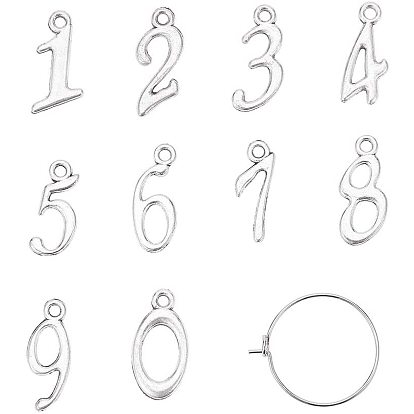 DIY Earrings Making, with Brass Rings Hoop Earrings and Alloy Number Pendants