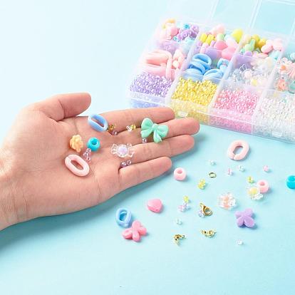 DIY Jewelry Making Kits for Kids, Including Opaque & Transparent Acrylic Beads, Polystyrene Plastic Beads, Acrylic Linking Rings, Zinc Alloy Lobster Claw Clasps, Iron Findings, Plastic Ear Nuts