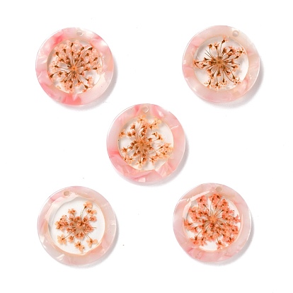 Opaque Acrylic Pendants, with Flower, Flat Round