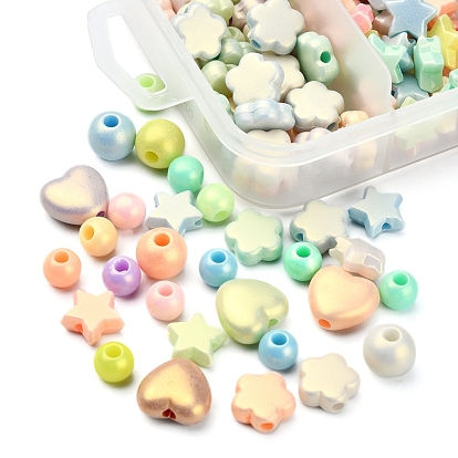 260Pcs 5 Style Spray Painted Opaque Acrylic Beads, Frosted, Heart & Star & Round
