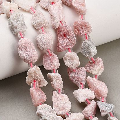 Raw Rough Natural Pink Tourmaline Beads Strands, Nuggets, with Seed Beads
