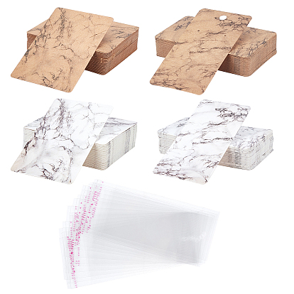 Necklace & Earring Display Cards, Rectangle with Marble Pattern Cardboard, OPP Cellophane Bags