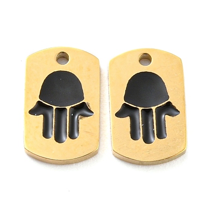 304 charmes en acier inoxydable, avec l'émail, réel 14 k plaqué or, rectangle avec breloque main hamsa