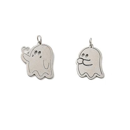 Halloween Laser Cut 304 Stainless Steel Pendant, with Jump Ring, Ghost Charm
